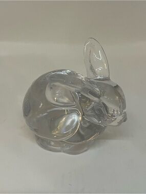 Vintage Clear Glass Bunny Rabbit Paperweight Pen Holder Desk Decor